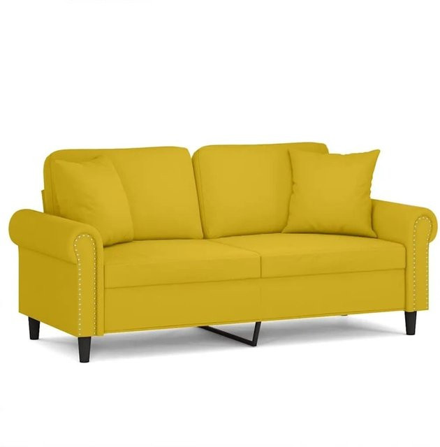 vidaXL 2-Sitzer-Sofa in Gelb mit Zierkissen aus Samt und Metallrahmen, Breite: 140 cm - Bild 1