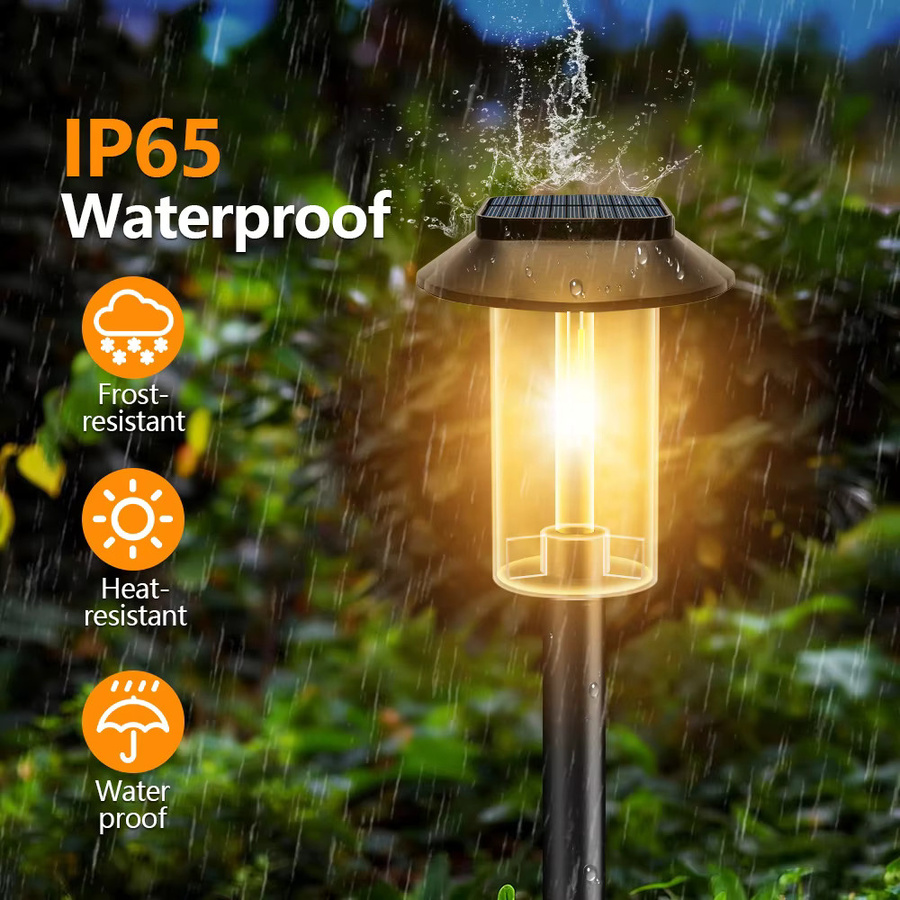 Solar-Wegeleuchten Set in Schwarz mit warmweißem Licht, IP65 wasserdichte Solar-Gartenbeleuchtung für Garten und Hof, moderne Zylinder-Außenleuchten mit Dämmerungssensor - Bild 2