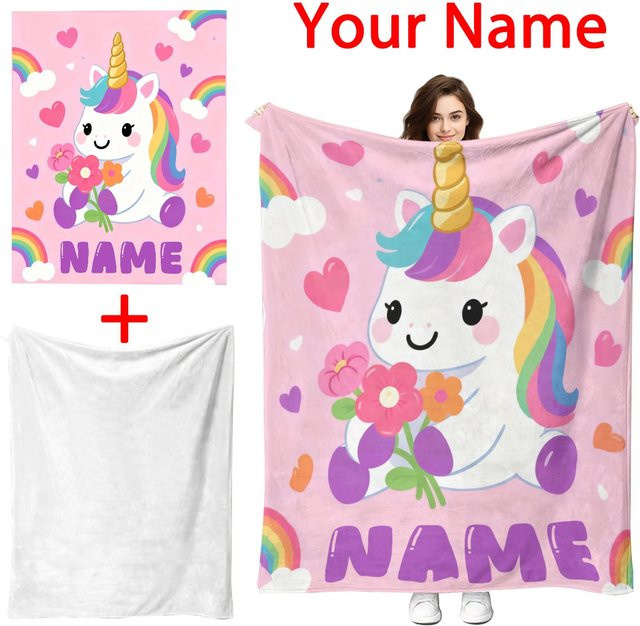 Personalisierbare Flanell-Namensdecke von SRH in Pink, weiche Fleece-Plüschdecke für Winter und gemütliche Stunden auf Sofa oder Bett - Bild 1