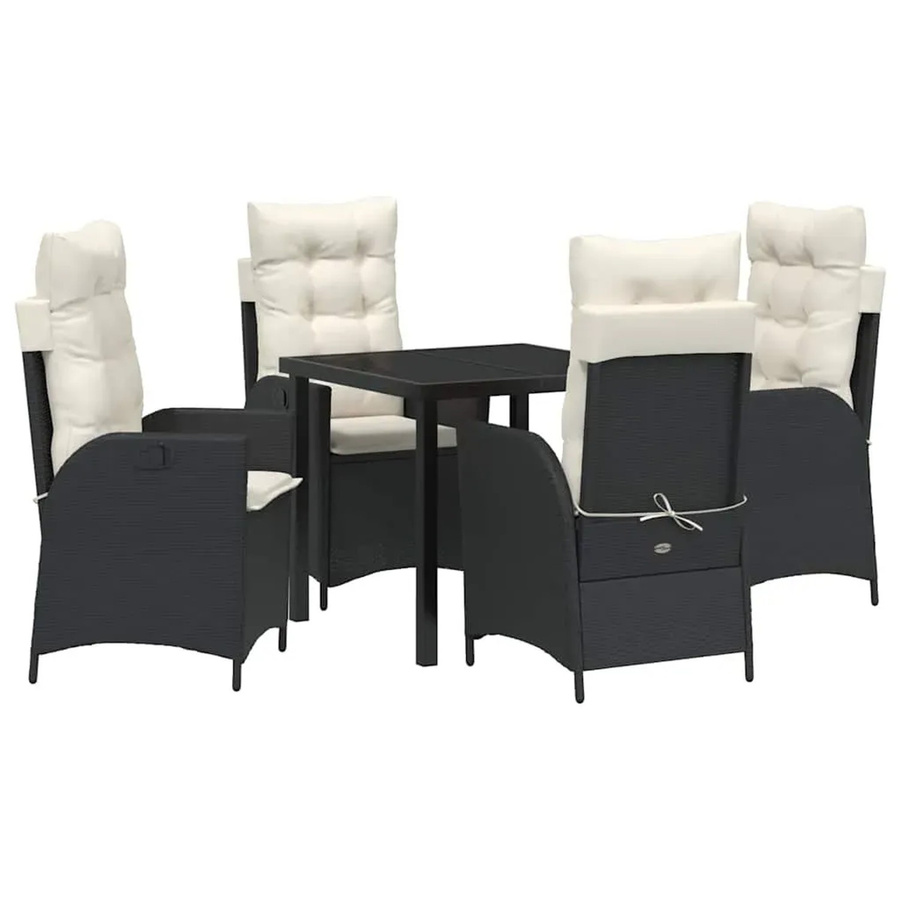 vidaXL Garten Essgruppe 5-teilig aus Poly-Rattan, Stahl und Glas in Schwarz-Creme, B/T/H: 80 x 80 x 73 cm - Bild 2