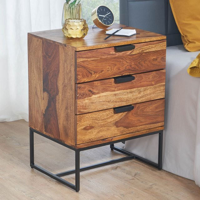 Nachttisch FineBuy Nachtkommode aus Massivholz in Braun im Industrial-Style, B/T/H: 50 x 40 x 65 cm - Bild 1