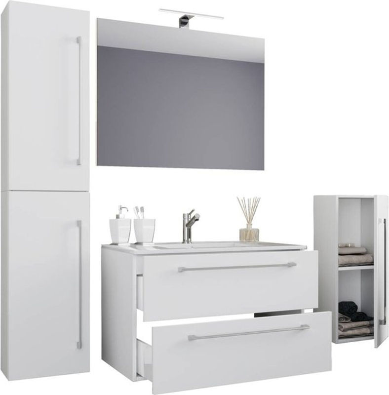 VCM Badmöbel-Set modern in Weiß mit Waschtisch, Spiegelschrank und Hochschrank, Breite: 80 cm, Höhe: 150 cm, Tiefe: 46 cm - Bild 2