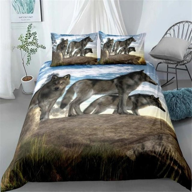 Wolfsmond Bettwäscheset mit 3D Tier-Motiv aus Polyester, bestehend aus Bettbezug und Kissenbezügen mit Reißverschluss - Bild 1