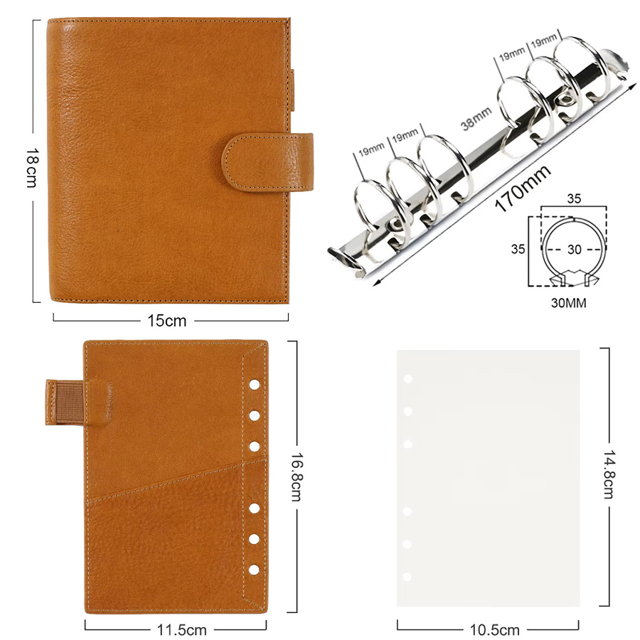 Moterm A6 Ringplaner aus pflanzlich gegerbtem Leder mit 30 mm Ringbuch in Beige oder Braun - Bild 2