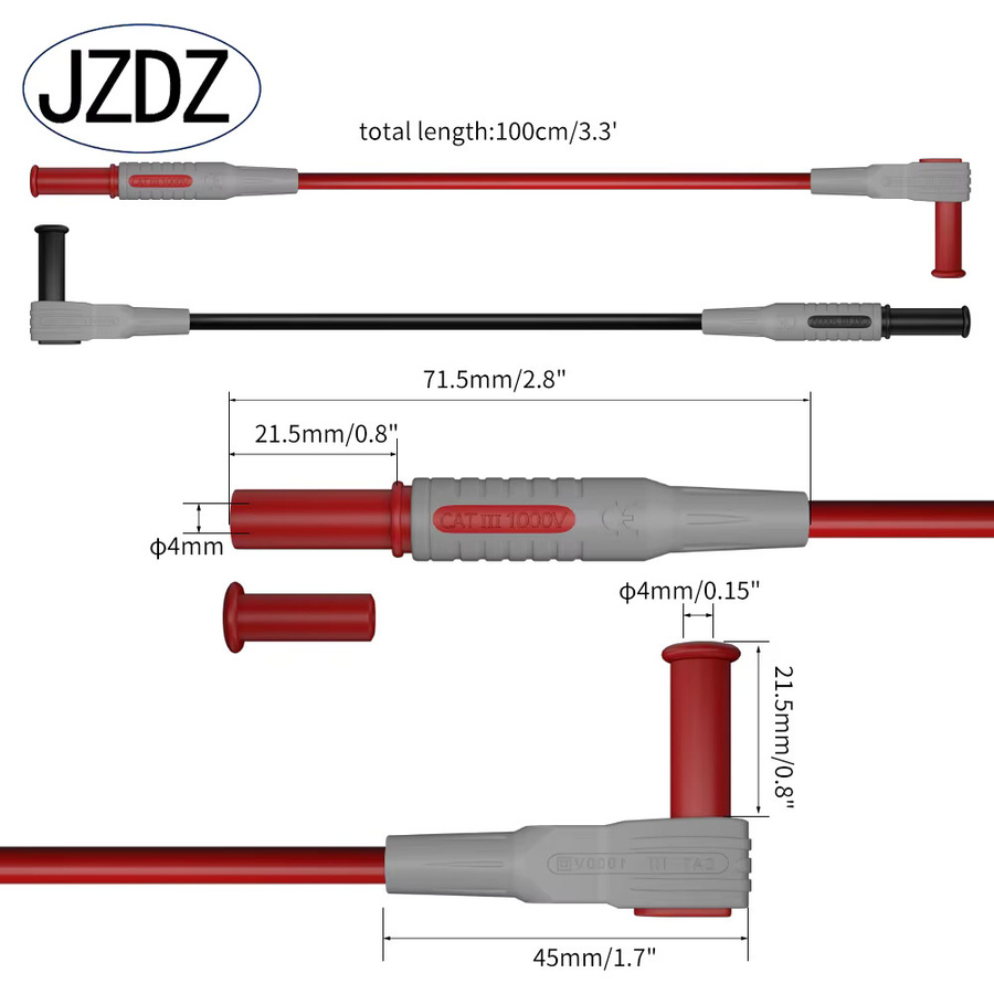 Jzdz Multimeter-Testleitungen Kit mit Krokodilklemmen und Durchdringungsspitzen in Rot - Bild 2