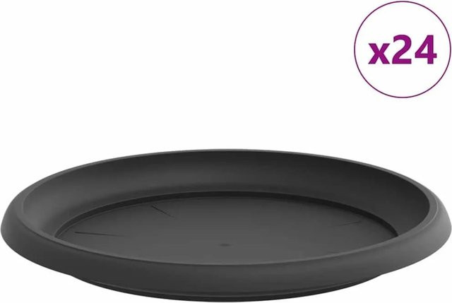 vidaXL Runde Blumenplatten aus Kunststoff in Schwarz, 24 Stück, Durchmesser: 23,5 cm, Höhe: 2,5 cm - Bild 1