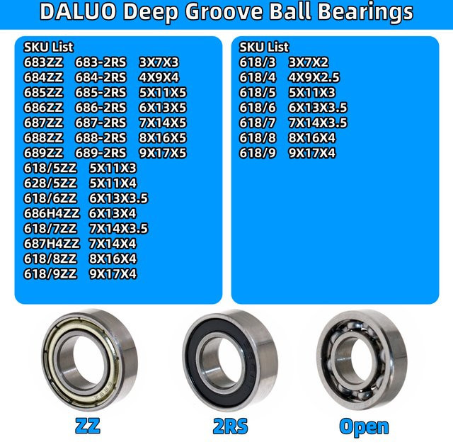 10 Stück DALUO Kugellager Set in Silber, verschiedene Typen 683 bis 689 und 618/5 bis 619/9, ABEC-3 und ABEC-5 Qualität - Bild 1