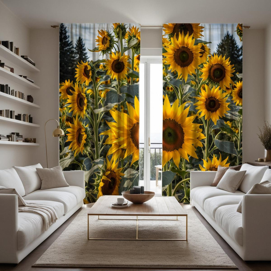 2er-Set Sonnenblumen Garten Vorhang Gelb mit Bindeband, halbtransparent mit floralem Digitaldruck für Wohnzimmer und Schlafzimmer, B: 132 cm, H: 160 cm - Bild 2