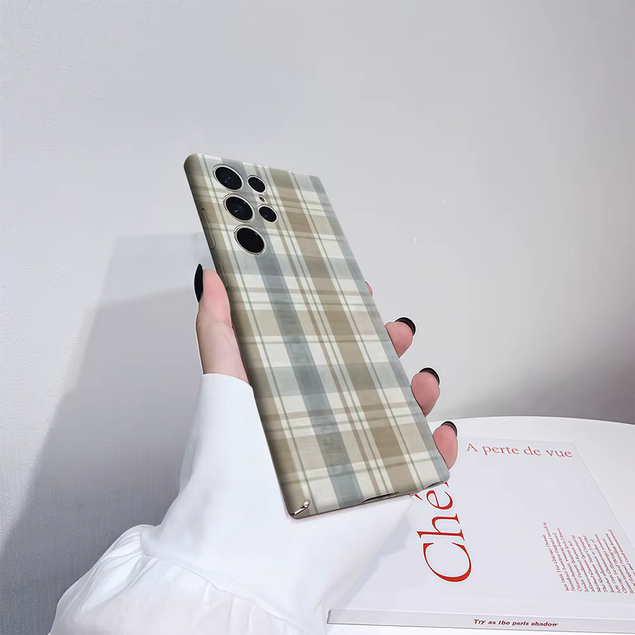 Stoßfeste Samsung Handyhülle mit Schachbrettstruktur in Beige für Galaxy S25 Ultra, S24 und S23 Ultra Plus mit doppellagiger Rückseite - Bild 1