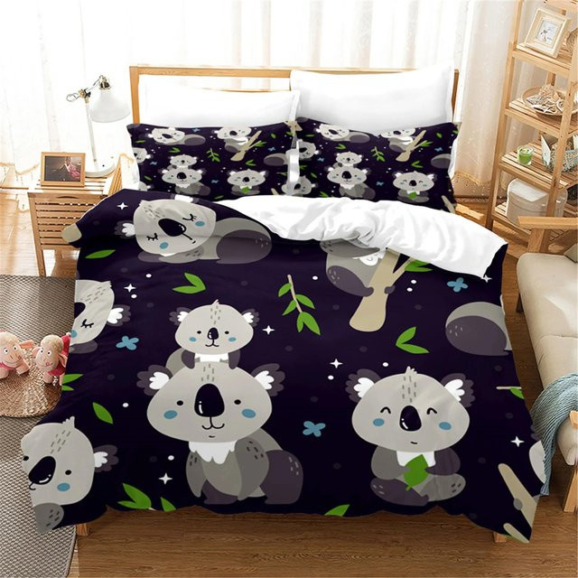 Bettwäscheset mit Cartoon Koala und Regenbogen Motiv von Binchi Outdoor Product, blau und mehrfarbig, Material Mikrofaser Polyester, B/H: 228 x 228 cm - Bild 1