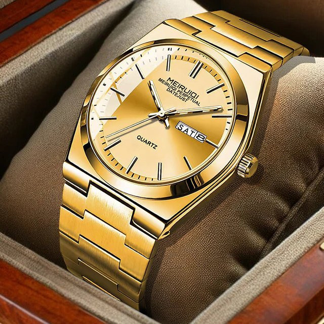 MEIRUIQI Armbanduhr Edelstahl, Gold, Quarz, Herren - Bild 1