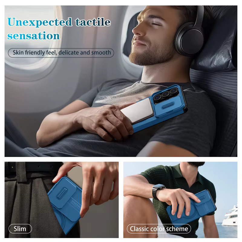Gepanzerte magnetische Handyhülle mit Schiebefenster und Halterung für Samsung Galaxy S26 S25 Edge S24 S23 Ultra Plus in Pink oder Blau - Bild 6