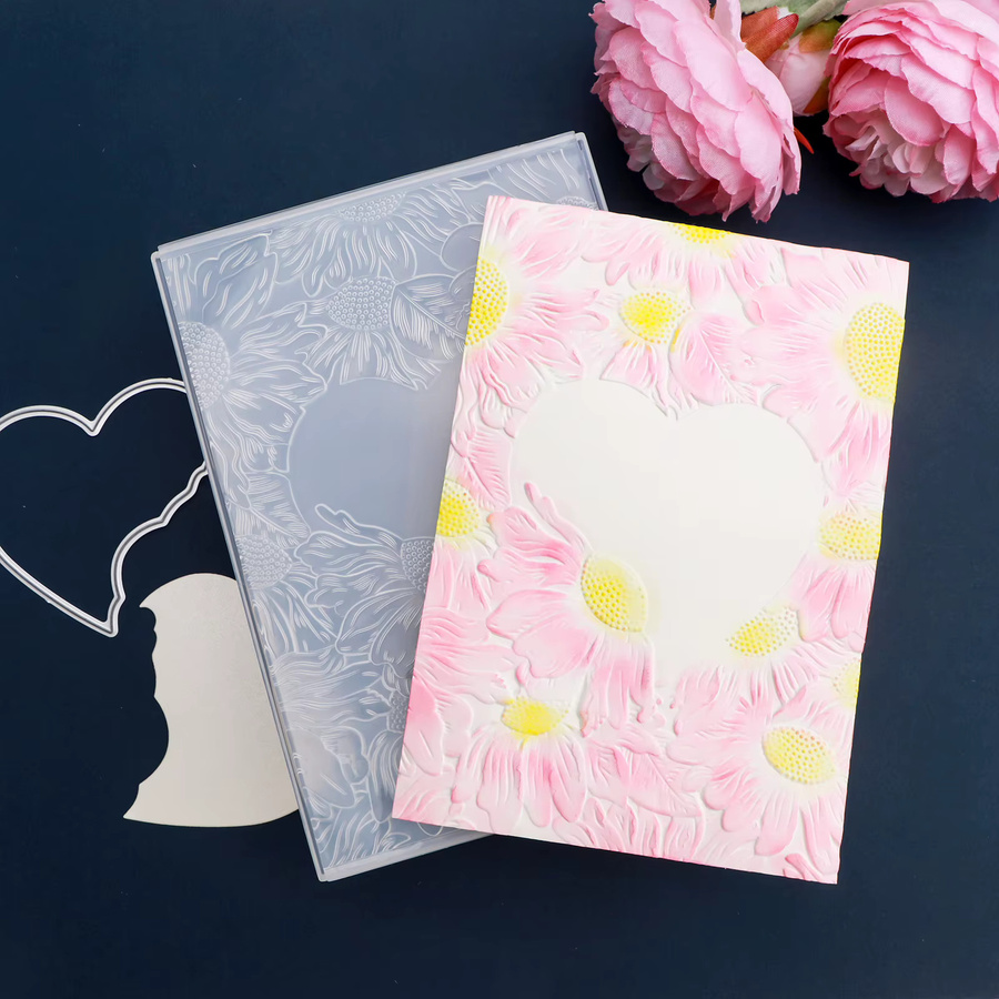 Sonnenblumen-Herzform Stanzformen und Prägeordner für Scrapbooking und DIY Papierhandwerk, B: 11,4 cm, H: 6,3 cm - Bild 4