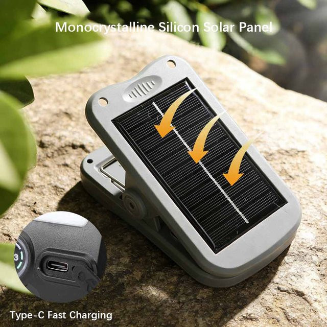 SHENZHITECH Solar-Camping-Clipleuchte in Weiß mit dimmbarer COB-LED und Monokristallinem Solarpanel - Bild 1