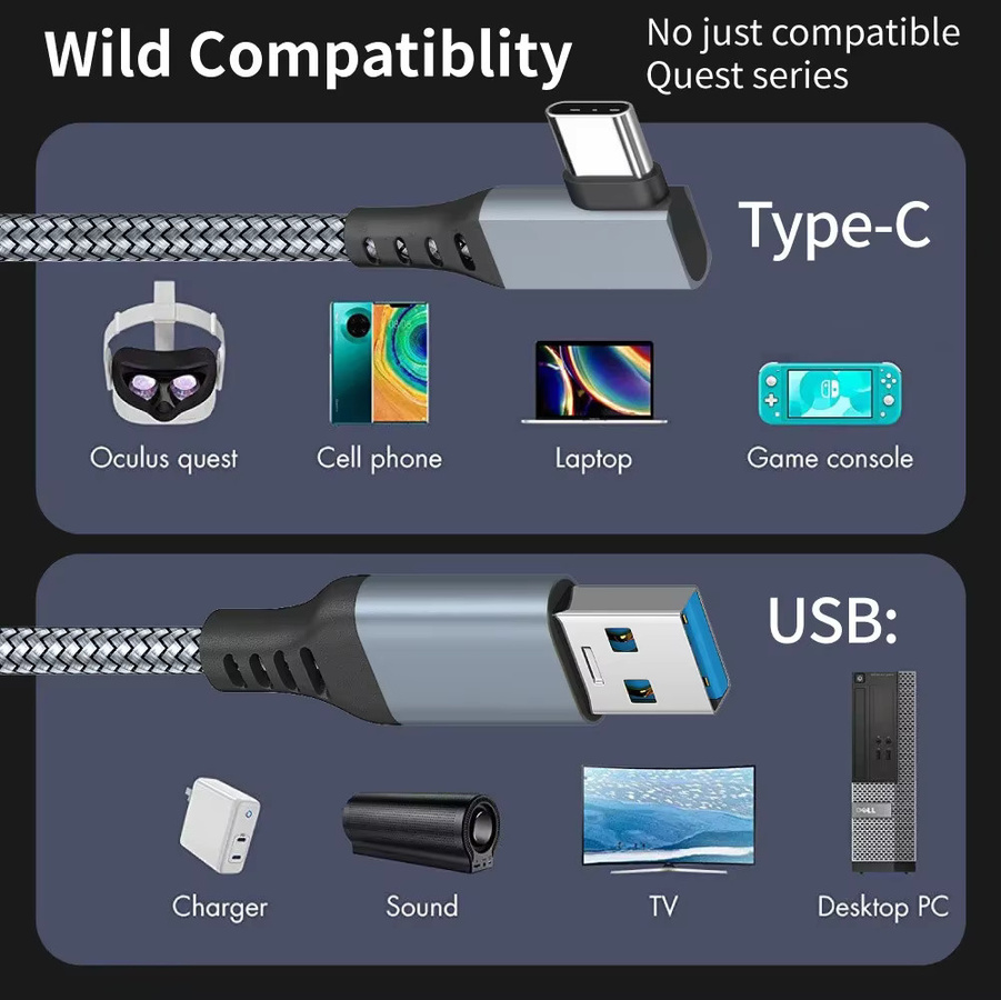 AyeBeau USB A auf Typ C Verbindungskabel für Meta Oculus Quest 2 in Grau - Bild 4