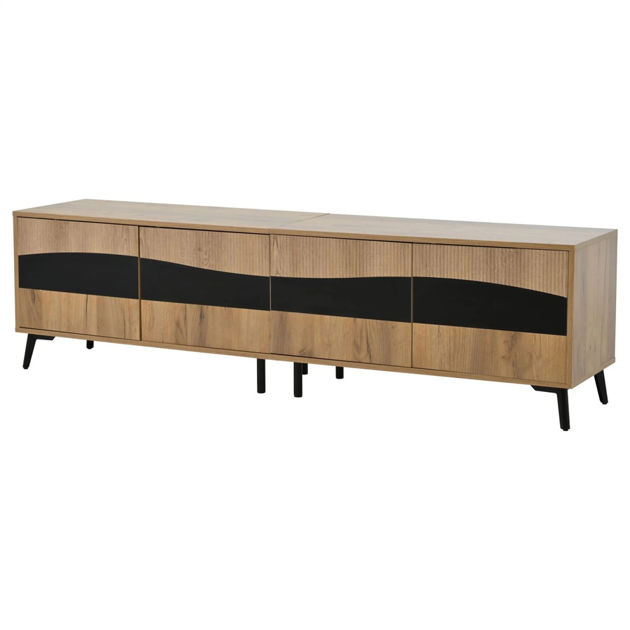 okwish TV Schrank Lowboard aus Holz in Schwarz und Braun mit 4 Türen für dein Wohnzimmer, B/T/H: 180 x 40 x 50 cm - Bild 2