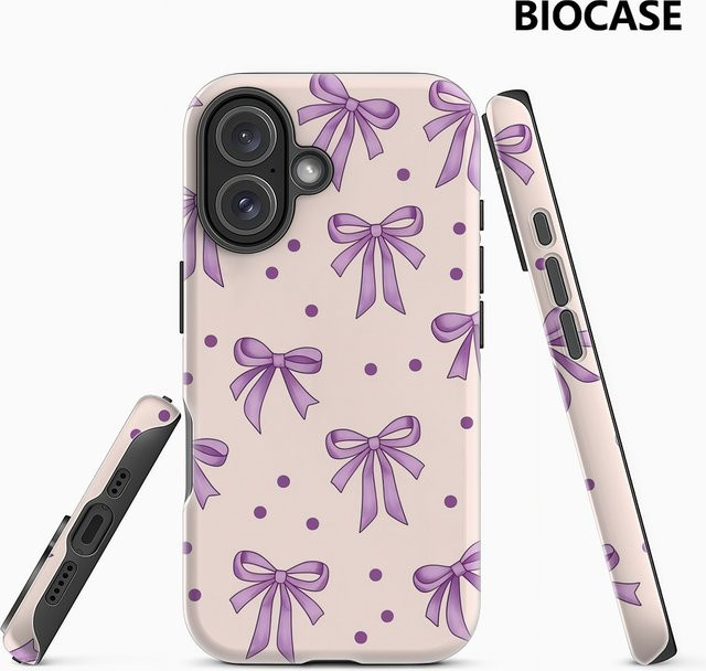 Lila Handyhülle mit Schleifen für Apple iPhone 12 bis iPhone 17 Pro Max Plus mit doppelschichtiger Rückseite - Bild 1