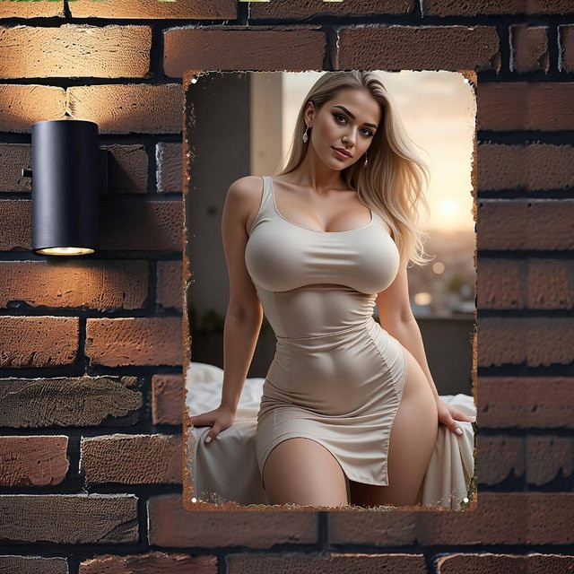 Industrielles Vintage-Metallschild MINISO mit Portrait einer Dame in Beige, Wandkunst aus Metall, Breite: 20,3 cm, Höhe: 30,5 cm - Bild 1