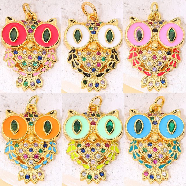 Juya Charms, 750 Gold, Zirkonia, Regenbogen, Eule, Vogel, Augen, Emaille - Bild 1
