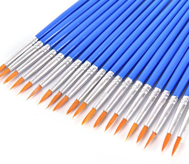 10 Stück Nylon Künstlerpinsel rund für Acryl und Aquarell in Blau - Bild 1