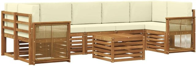 vidaXL Outdoor-Sofagarnitur aus Massivholz Akazie in L-Form, 8-teiliges Set mit Polstern in Creme und Beige - Bild 1