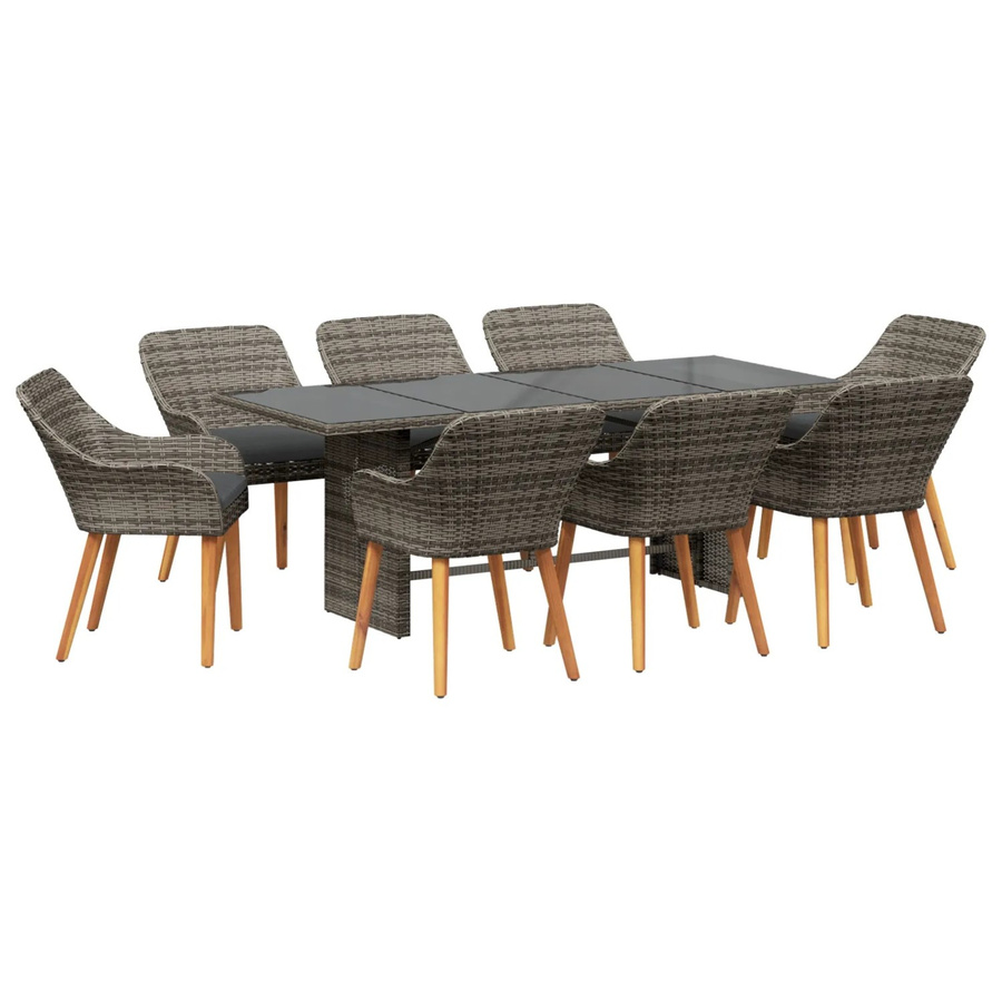 vidaXL 9-teilige Garten Essgruppe aus grauem Poly-Rattan mit Glastisch - Bild 2