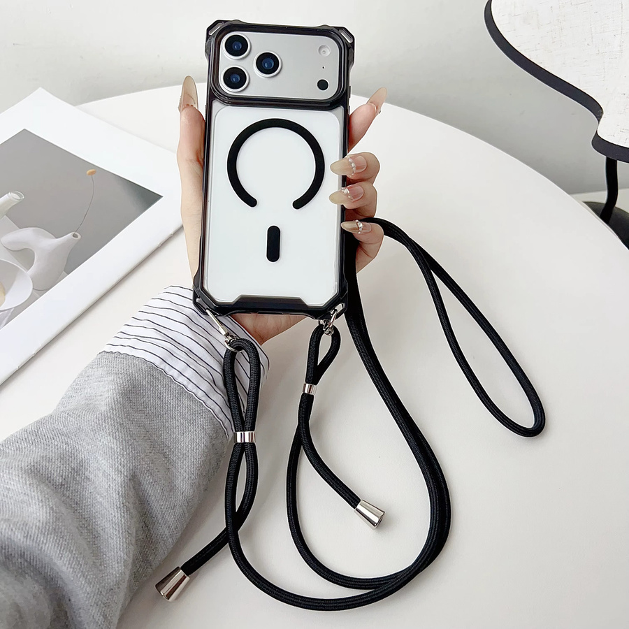 ZHANZHI Verstellbare Crossbody Lanyard-Telefonhülle mit Magnetfunktion für iPhone 17 Pro Max, 16, 15, 14 Plus und 13 Pro in Schwarz - Bild 2