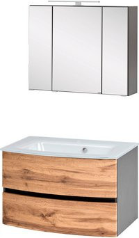 HELD MÖBEL Waschtisch-Set KOPENHAGEN in 4-teiliger Ausführung, modern, braun und weiß, wandmontiert mit LED-Beleuchtung und Steckdose - Bild 1