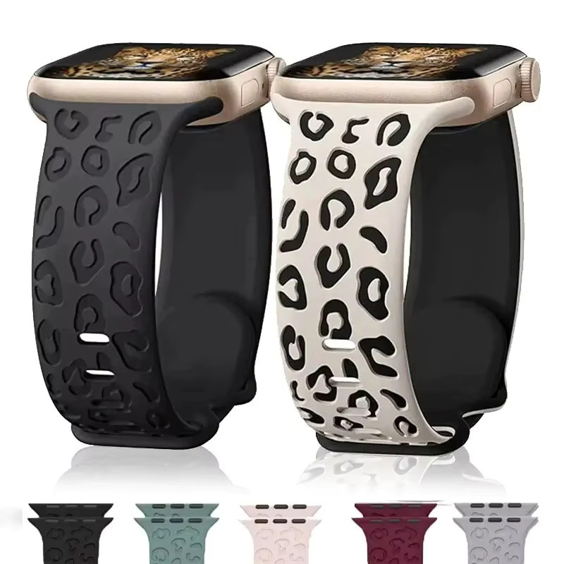 Uhrenarmband Silikon, Leopardenmuster, Schwarz, Unisex - Bild 4