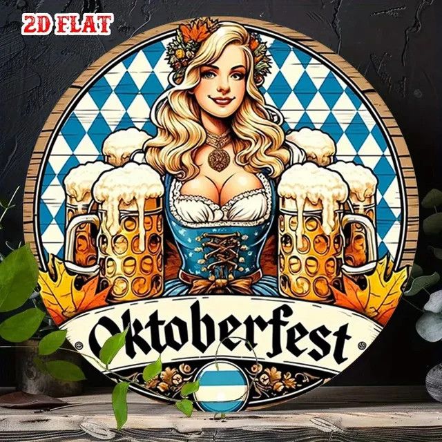 Potdemiel Metallwanddekoration Oktoberfest Biermädchen in Blau und Weiß - Bild 1