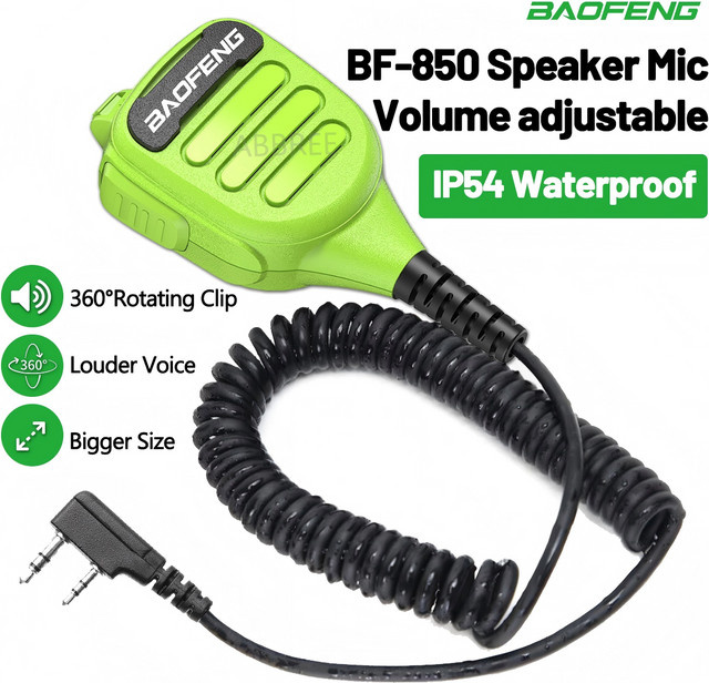 BAOFENG BF-850 Walkie-Talkie-Lautsprechermikrofon mit Dual PTT in Grün, IP54 wasserdicht, kompatibel mit BAOFENG AR-39, UV-21PRO, BF-888S, AR-152 und UV-5R - Bild 1