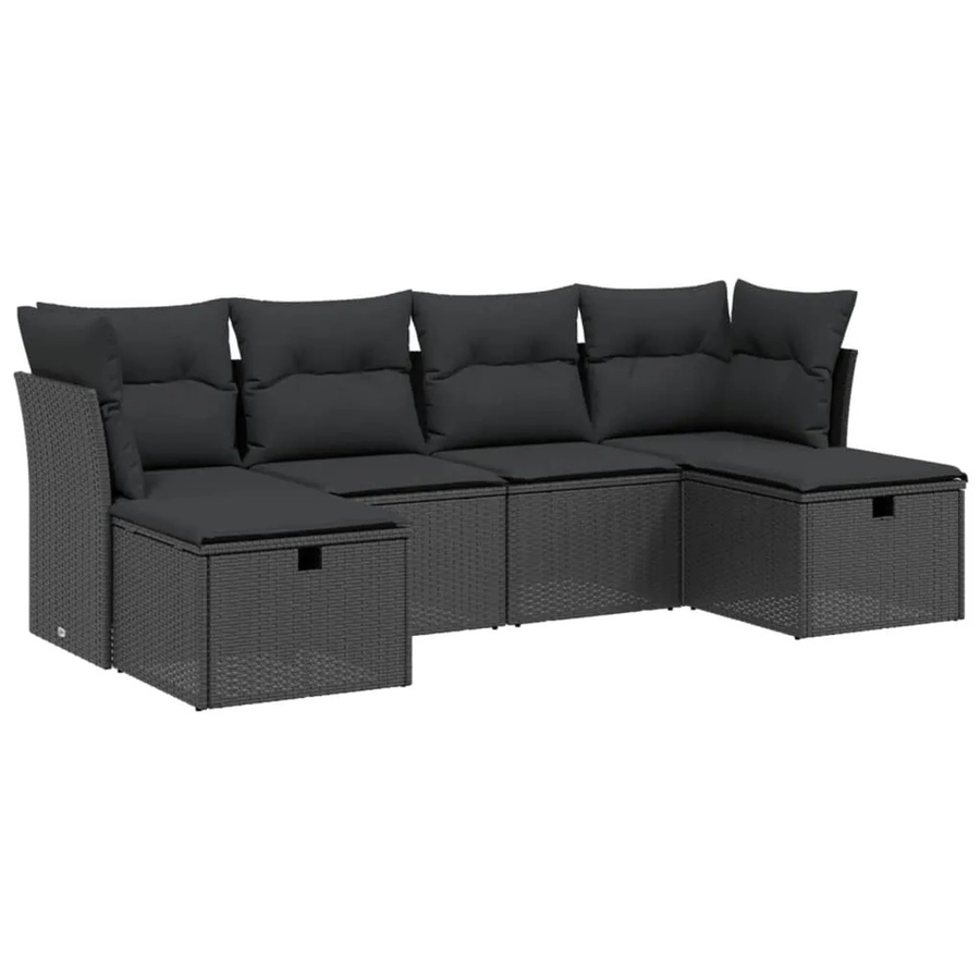 vidaXL 6-tlg Garten-Sofagarnitur in L-Form aus schwarzem PE-Rattan mit Sitzkissen und Stauraum - Bild 2