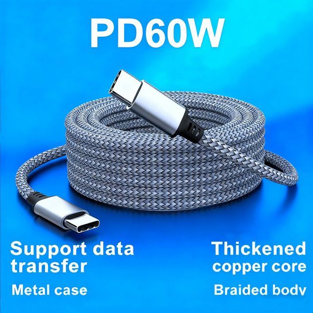 Lann USB C auf USB C PD Schnellladegerät Datenkabel 60 W in Grau - Bild 1