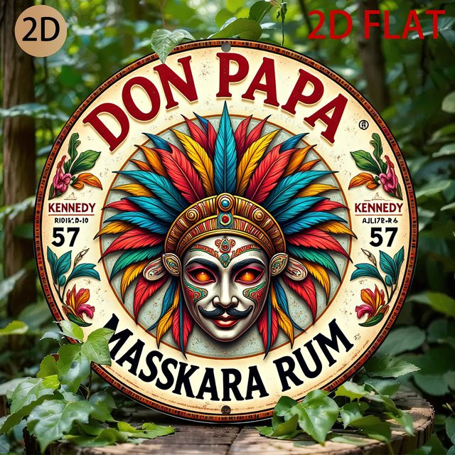Don Papa Masskara Rum Metallwandkunstschild Potdemiel Retro-Karibik-Design in Mehrfarbig, Durchmesser: 20 cm - Bild 1