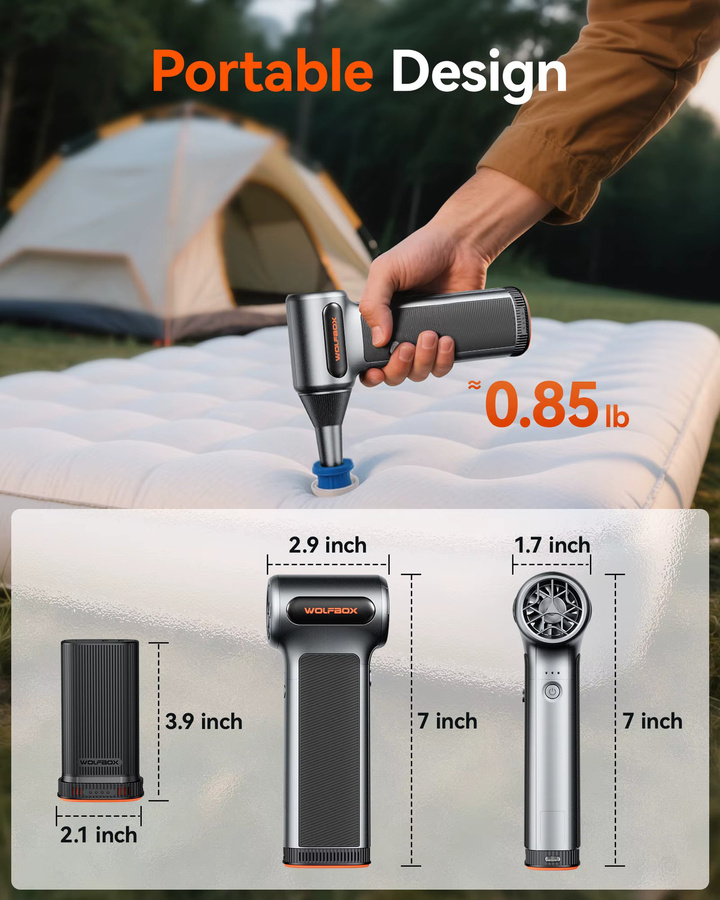 WOLFBOX MF200 Elektrischer Luftstaubsauger und Luftgebläse mit 320 g Winddruck, wiederaufladbarer bürstenloser 3-Gang-Motor für Auto, PC und Zuhause - Bild 6