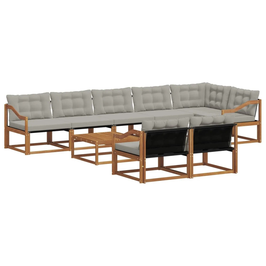 vidaXL Outdoor-Sofagarnitur 9-teilig aus massivem Akazienholz mit Textilene und Kissen in Natur und Hellgrau - Bild 2