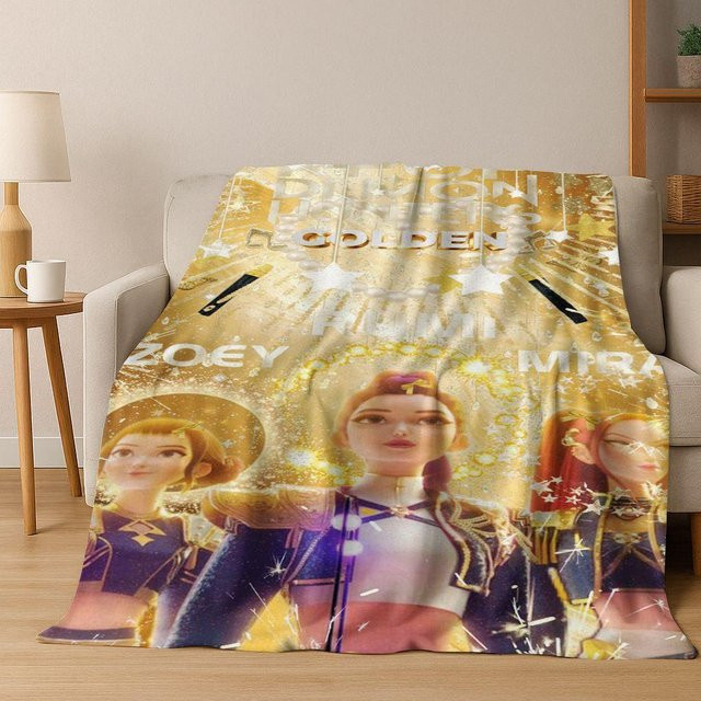 Gemütliche Flanell Decke mit KPOP Dämonenjäger Rumi Mira Zoey Cartoon Motiv von YangJOJO, weiche Überwurfdecke für Schlafzimmer und Sofa, B/B: 180 x 230 cm, Mehrfarbig - Bild 1
