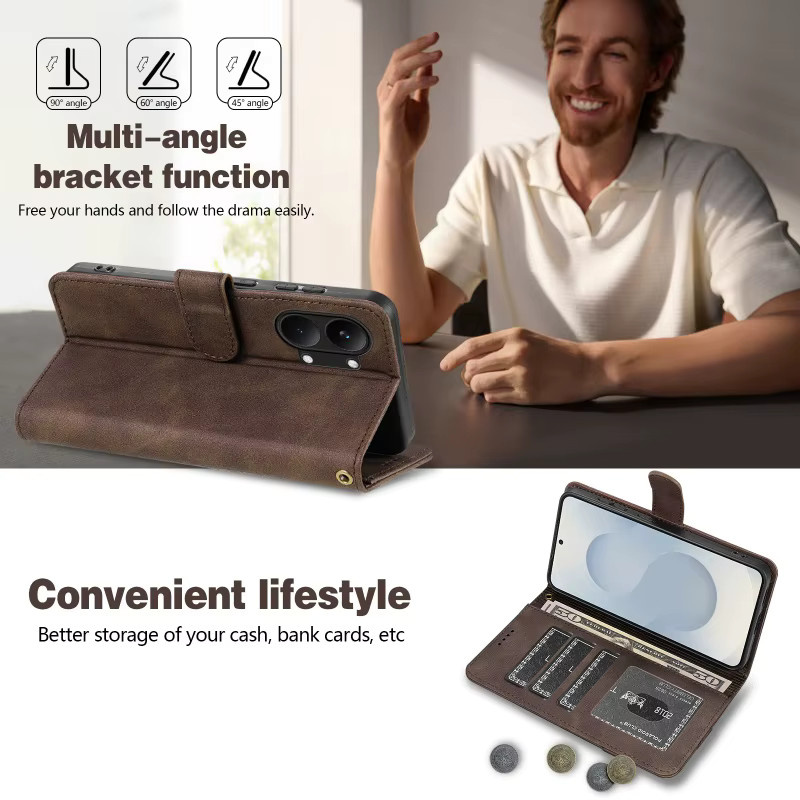 EUCAGR PU-Leder Flip Wallet Handyhülle für Xiaomi Poco X8 Pro Max in Braun mit magnetischem RFID-Schutz - Bild 2