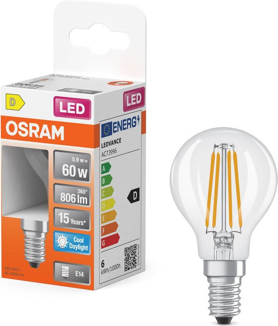 Osram LED Retrofit Classic P Filament Leuchtmittel E14 5,9W 865 Transparent Cool White - Bild 1