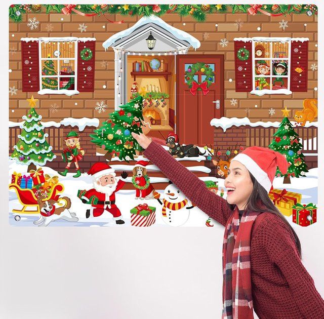 BizyKoady Weihnachts-Filz-Geschichtenbrett-Set mit abnehmbaren Ornamenten in Multicolor als interaktives DIY-Spielset und Wanddekoration - Bild 1