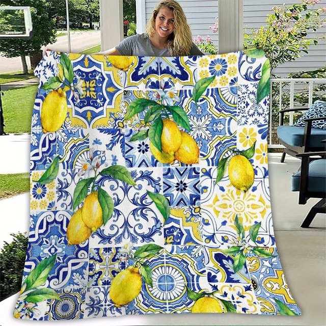 JMG Household Supplies Überwurfdecke mit Vintage Zitrone Spanischer Fliesenprint, weich und gemütlich, Multicolour, B: 150 cm, T: 130 cm - Bild 1