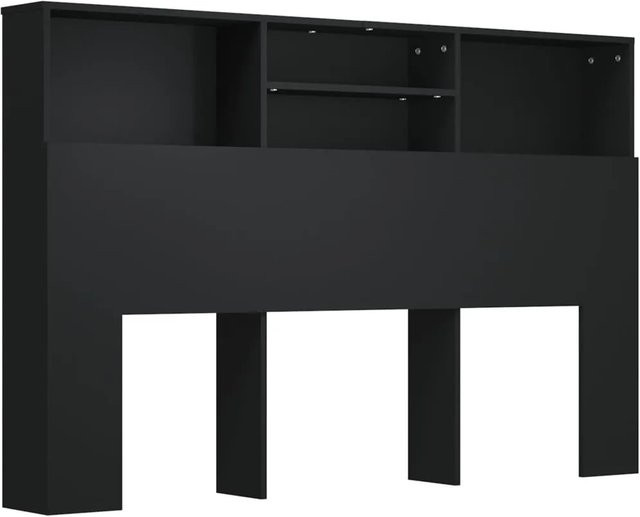 vidaXL Bett-Kopfteil mit integrierten Ablagen in Schwarz, Modernes Design, B/T/H: 160 x 19 x 103,5 cm - Bild 1