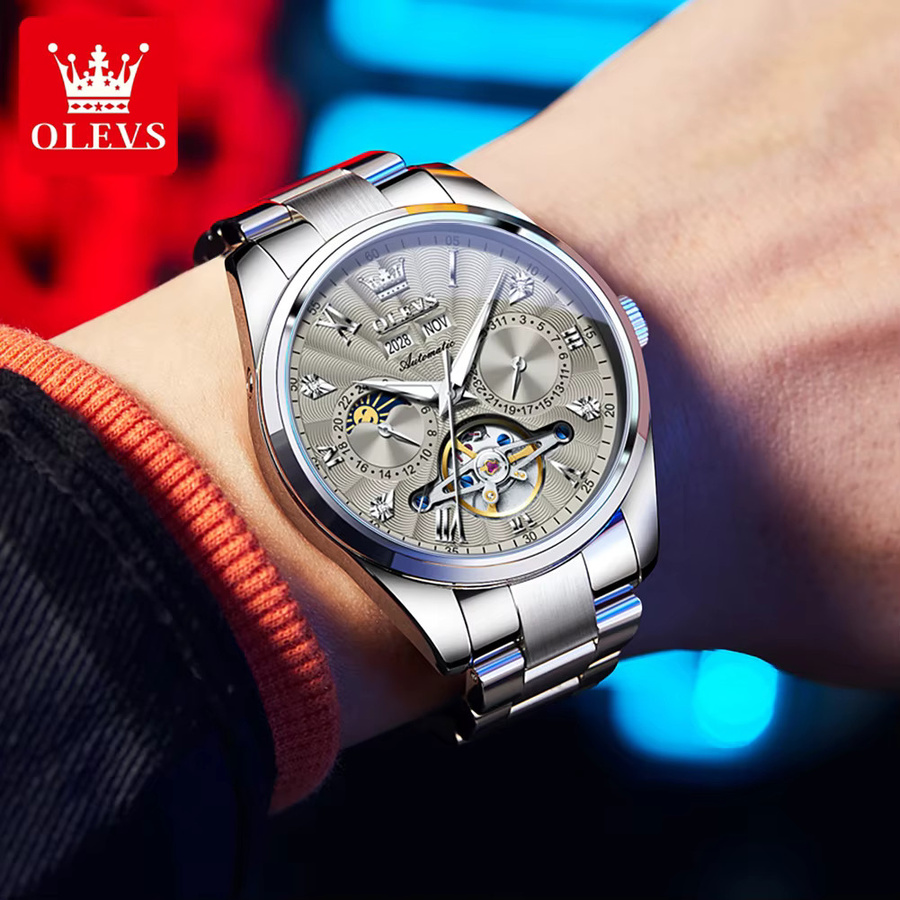 OLEVS Armbanduhr Automatik, Edelstahl, Silber, Weiß, Herren - Bild 3