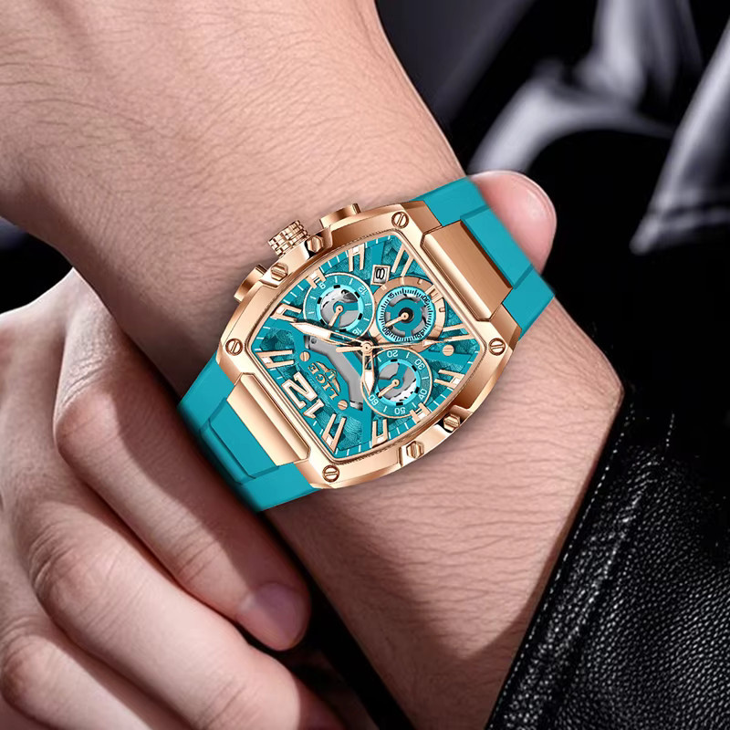 LIGE Chronograph Armbanduhr, Quarz, Silikon, Blau, Herren - Bild 5