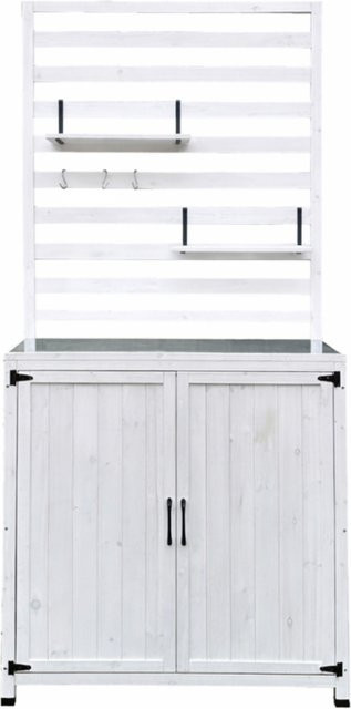 Leco Gartenregal Thea aus Tannenholz in Weiß mit verstellbaren Ablagefächern, B/T/H: 94 x 42 x 200 cm - Bild 1