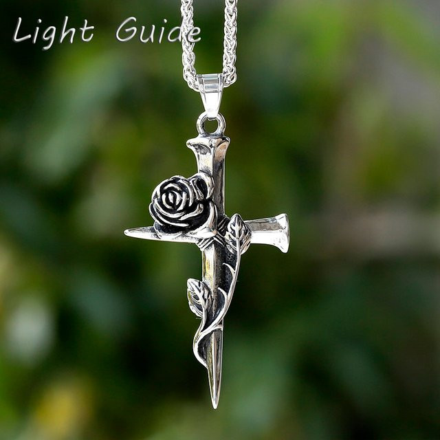 Halskette mit Kreuz Anhänger, Edelstahl, Roségold, Unisex, Vintage - Bild 1