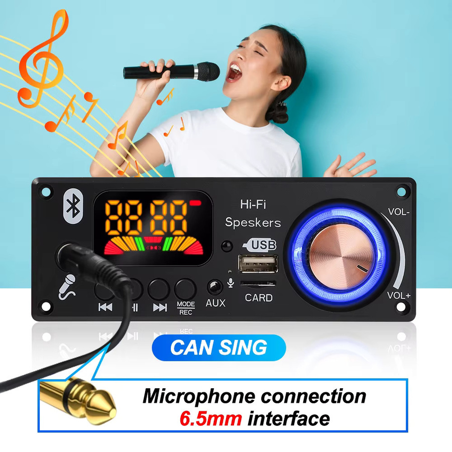 Kebidu Bluetooth 5.1 MP3 Decoder Board mit Freisprecheinrichtung, USB, TF, FM und 6,5mm Mikrofon Anschluss, Schwarz - Bild 3