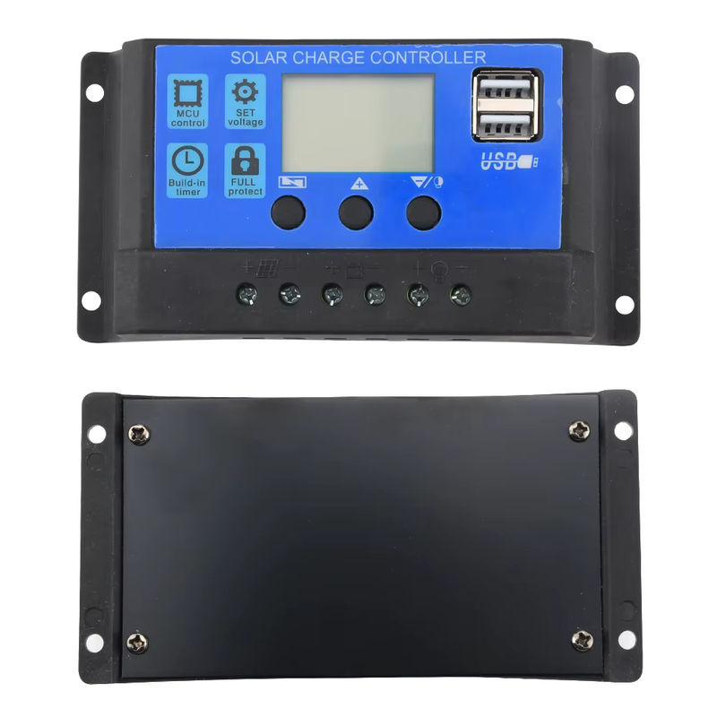 Solar Laderegler mit LCD-Display und Dual-USB 5V Ausgang für 12V/24V Photovoltaik-Systeme, Blau - Bild 2