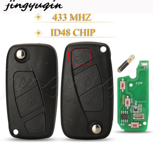 Jingyuqin Klappbarer Fernbedienungs-Autoschlüssel 433MHz Megamos Crypto ID48 für Fiat Ducato Citroen Relay Peugeot Boxer Lancia mit SIP22-Klinge in Schwarz - Bild 1