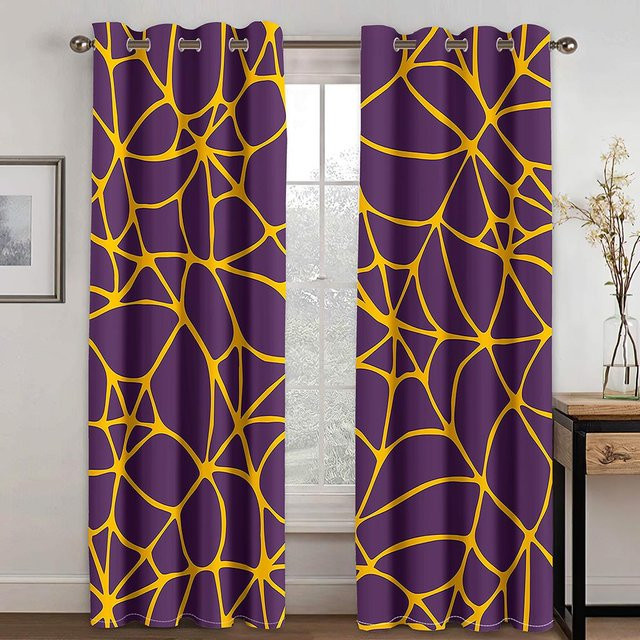 Yiran Furniture Vorhang Set Abstrakt Geometrisch in Schwarz Gold, 2 Stück, halbtransparent, Breite: 50 cm, Höhe: 130 cm - Bild 1
